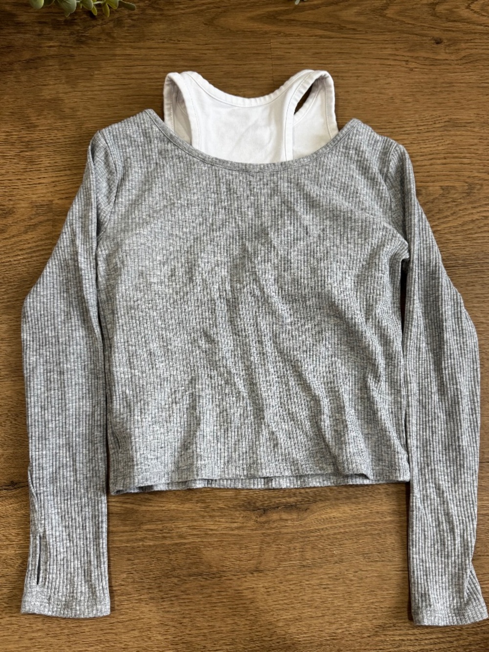 All in Motion Girls M 8 Gray Ribbed Layered Long Sleeve Top
